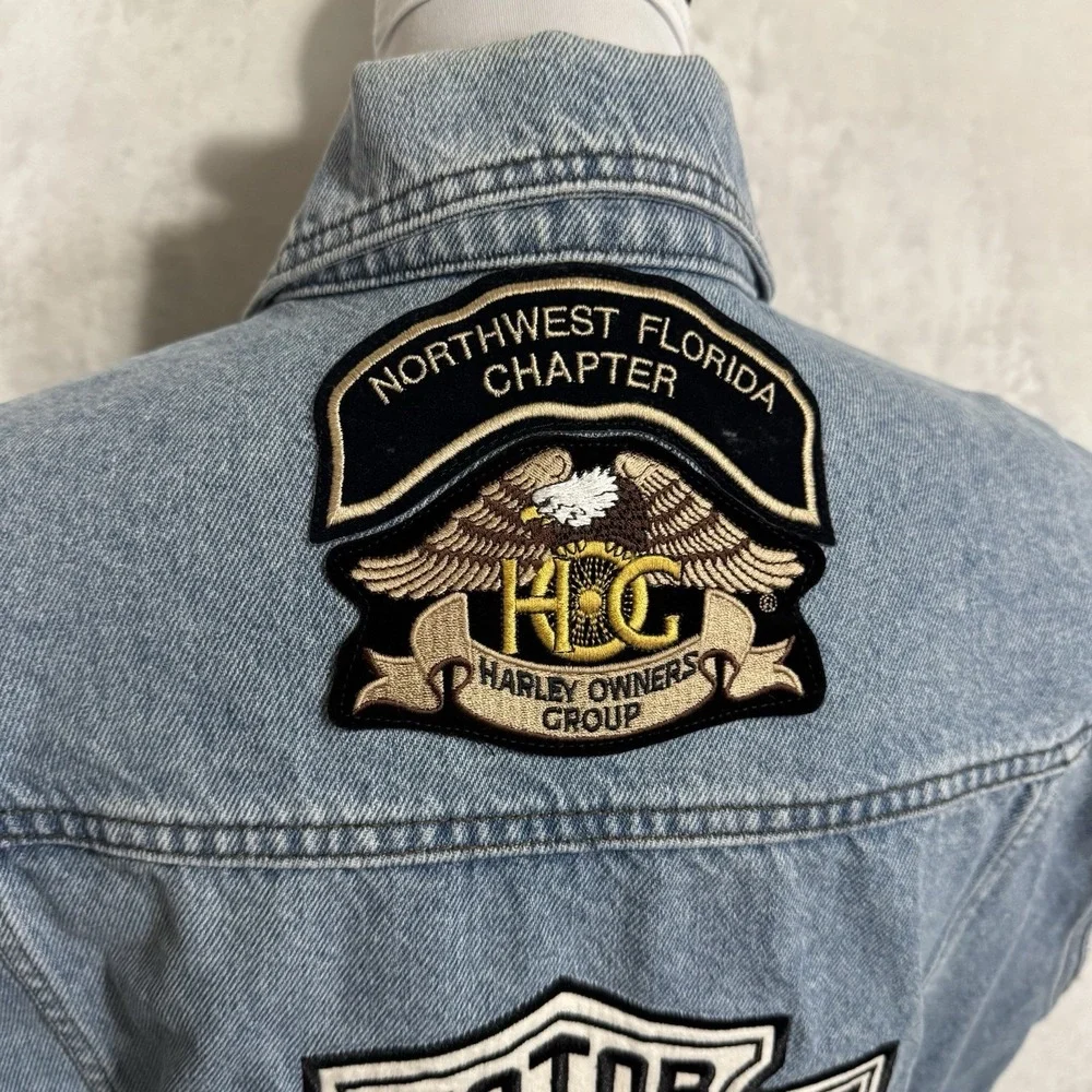 Y2K Harley Davidson Denim Vest‎ Size L Distressed Florida Logo Patch Grunge VTG - Picture 6 of 16